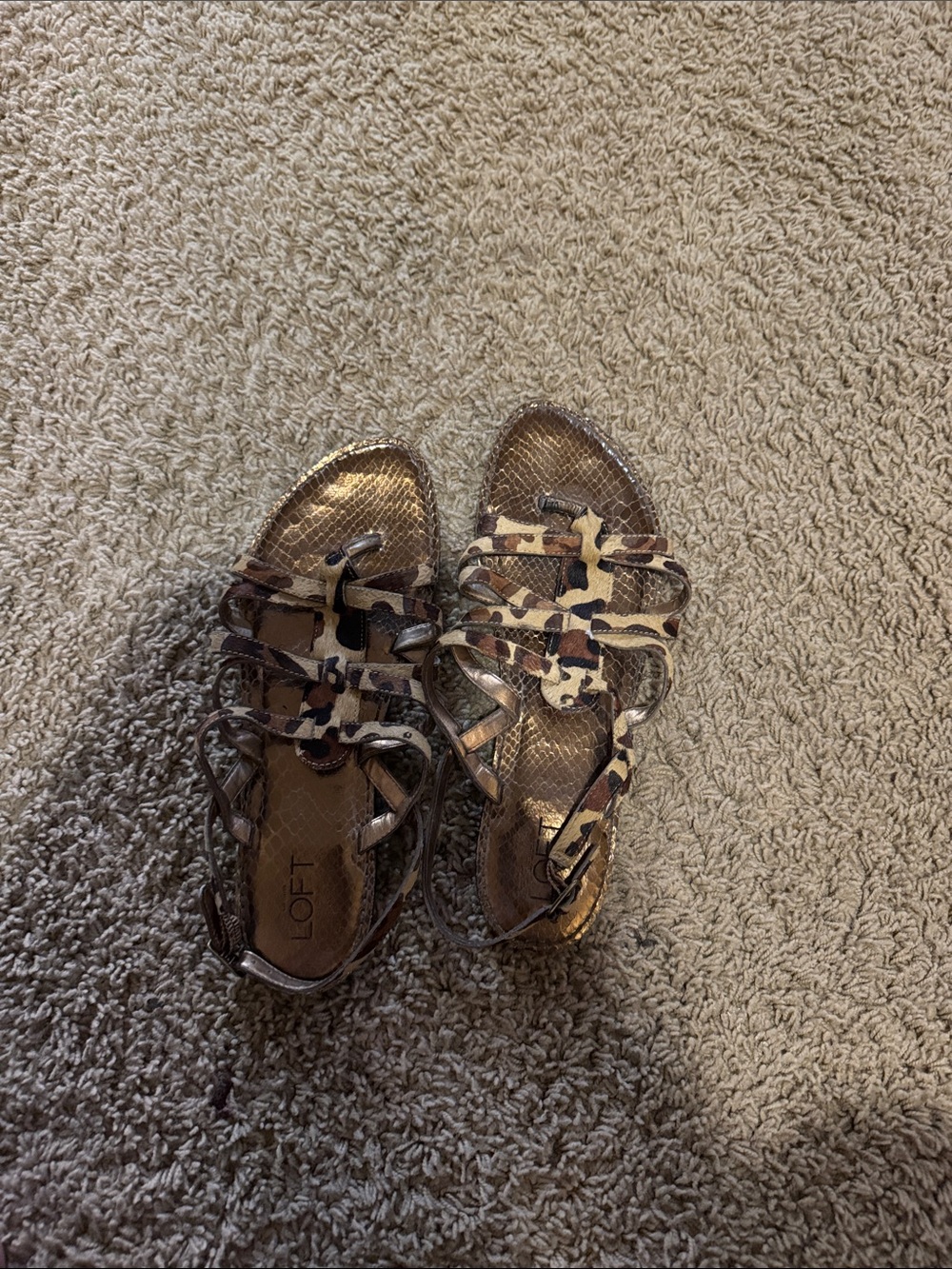 LOFT Metallic Brown Strappy Sandals with Leopard Accents